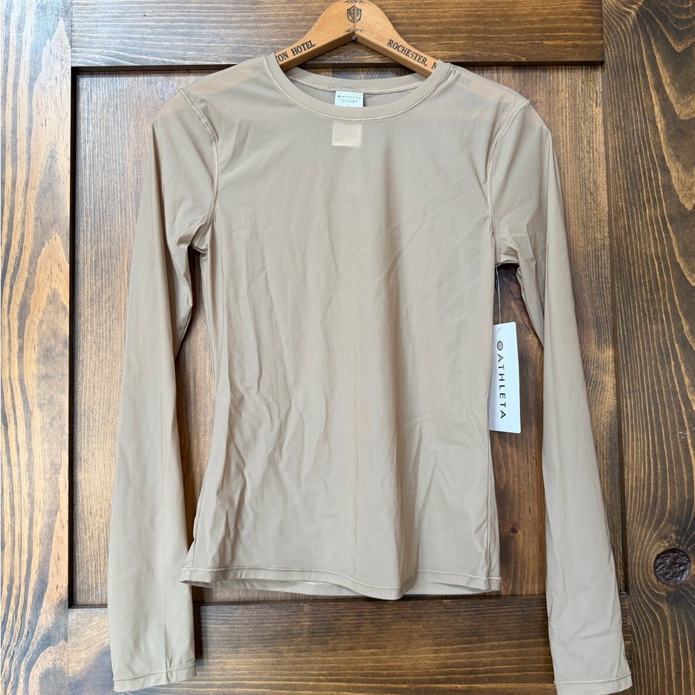 NWT ATHLETA Apero Mesh Tan Long Sleeve Top $69 Small S